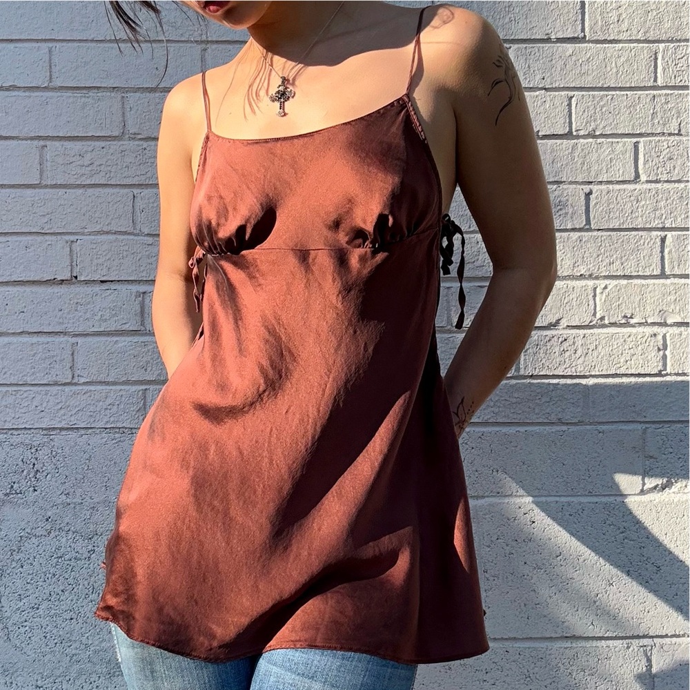 Victoria’s Secret 100% Silk Side-Tie Camisole Brown Y2K XS
